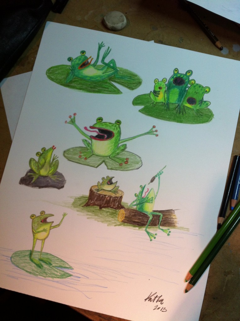 Frogs Singing - pencil crayons